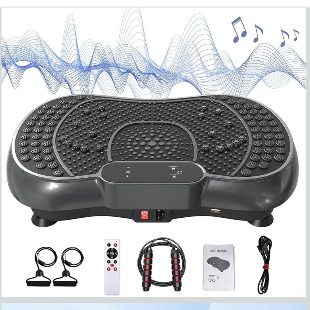Black Full-Body Vibration Platform with Remote and Resistance Bands